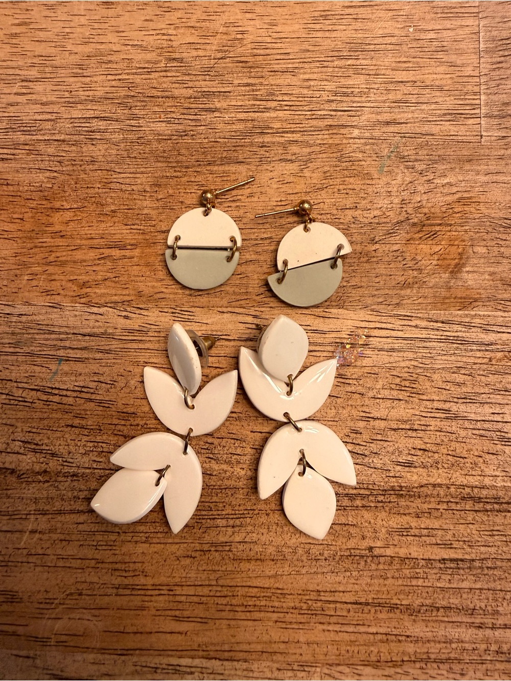 Clay White Leaf Drop Earrings and sage green and white earrings- Women Jewelry